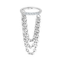 Triple Chain Clicker en or blanc avec cristaux et 6,0 mm de diamètre intérieur sur fond blanc