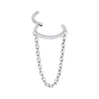 Clicker à Chaîne en Cristal en Titane Blanc Clicker en titane blanc avec cristaux et chaîne sur fond blanc