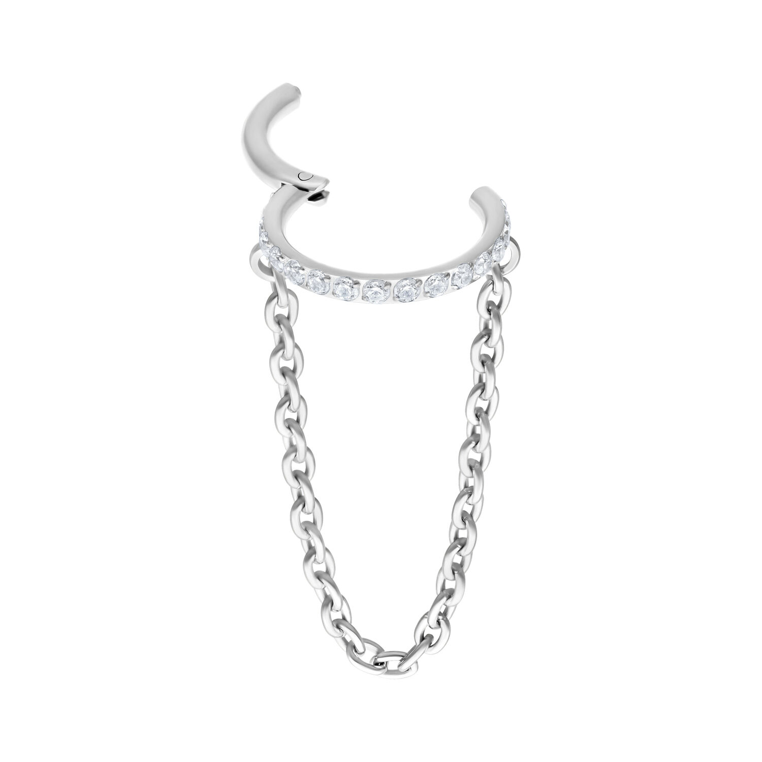 Clicker à Chaîne en Cristal en Titane Blanc Clicker en titane blanc avec cristaux et chaîne sur fond blanc