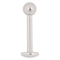Stud Labret en titane avec filetage externe, or blanc Piercing labret en titane or blanc avec boule sur fond blanc