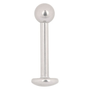 Piercing labret en titane or blanc avec boule sur fond blanc