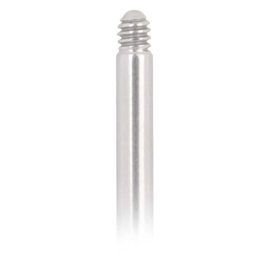Labret en titane en or blanc Labret en titane argenté avec filetage externe sur fond blanc
