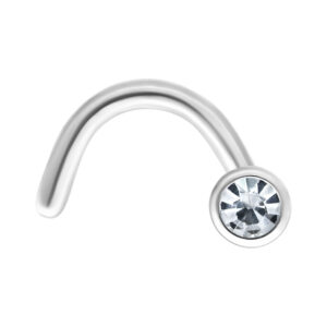 Clou de nez en or blanc avec cristal clair sur fond blanc