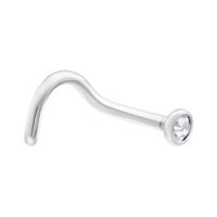 Clou de nez en or blanc avec cristal Clou de nez en titane blanc avec cristal clair sur fond blanc