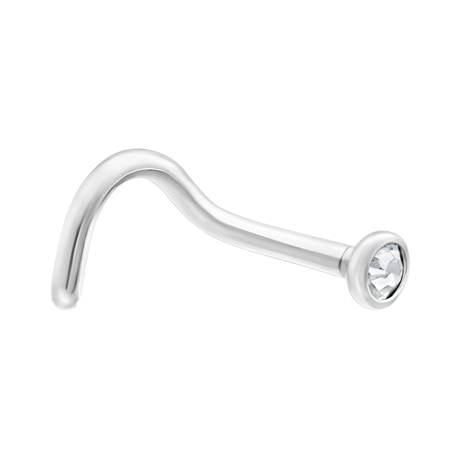Clou de nez en or blanc avec cristal Clou de nez en titane blanc avec cristal clair sur fond blanc