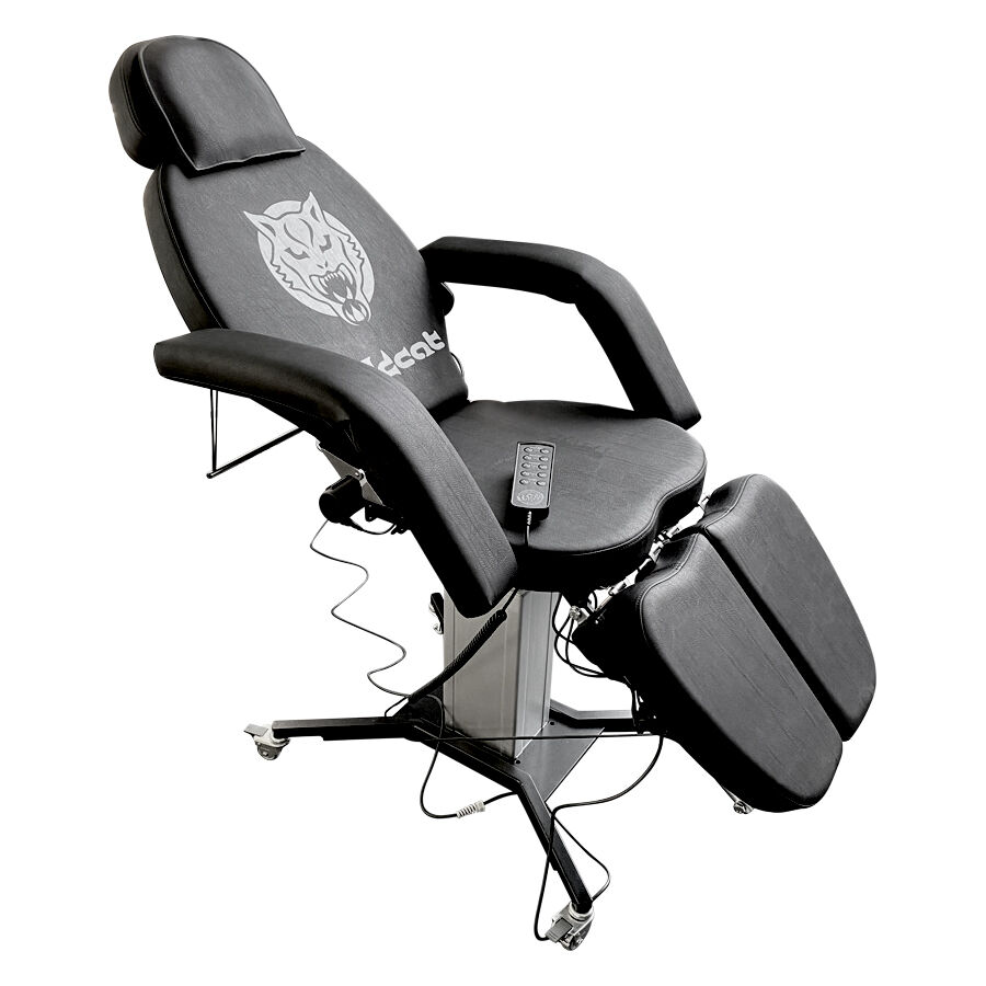 Wildcat Pro Tattoo Table en Noir en Similicuir Table de tatouage et piercing Wildcat Pro noire en similicuir sur fond blanc