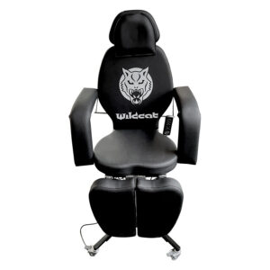 Table de tatouage Wildcat Pro noire avec revêtement en similicuir, sur roues
