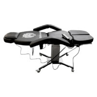 Chaise de tatouage Wildcat Pro noire en similicuir Chaise de tatouage et piercing noire en similicuir avec cadre en aluminium sur fond blanc