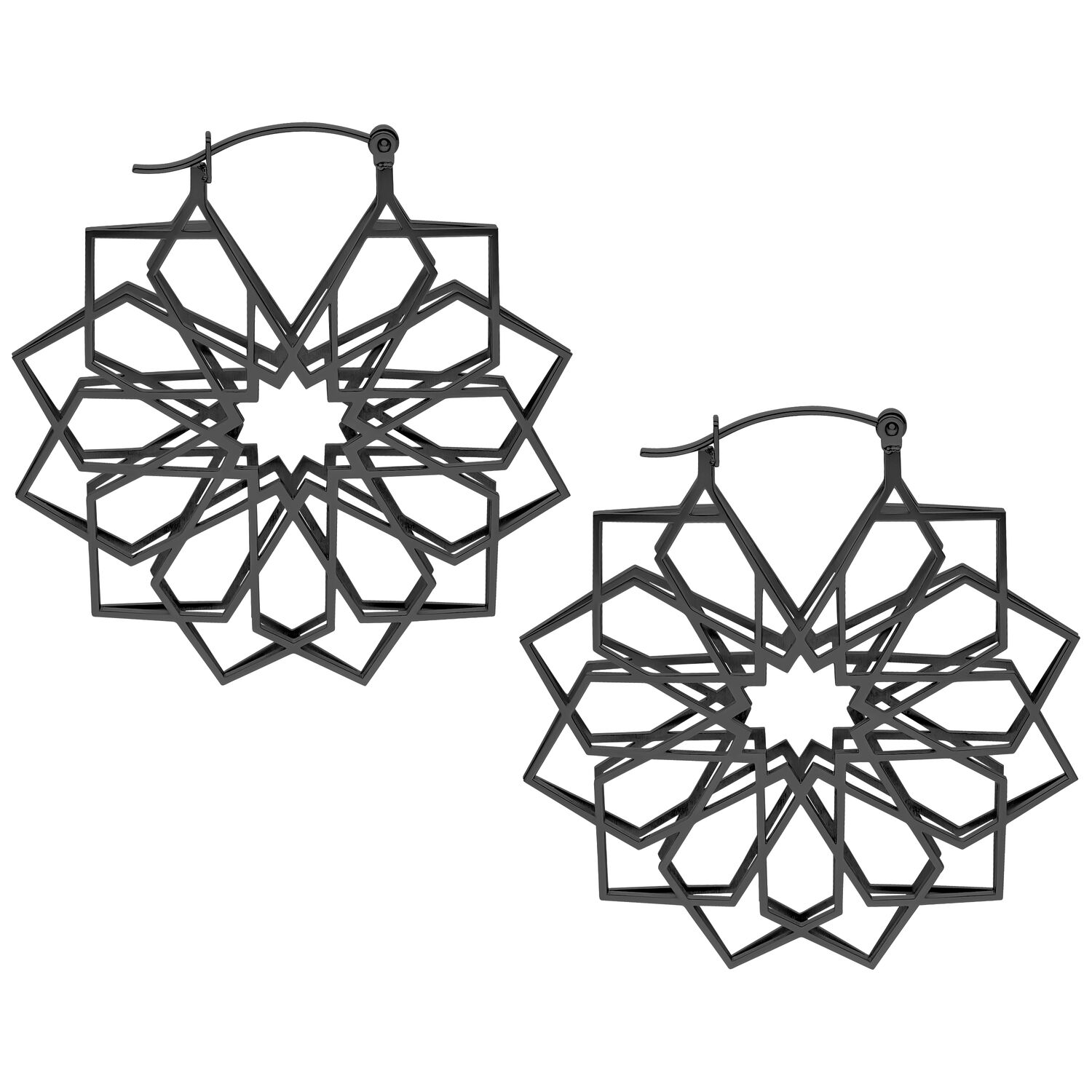 Kaleidoscope Hoops en noir - Métal, haute brillance Kaleidoscope Hoops noirs en acier chirurgical 316L sur fond blanc
