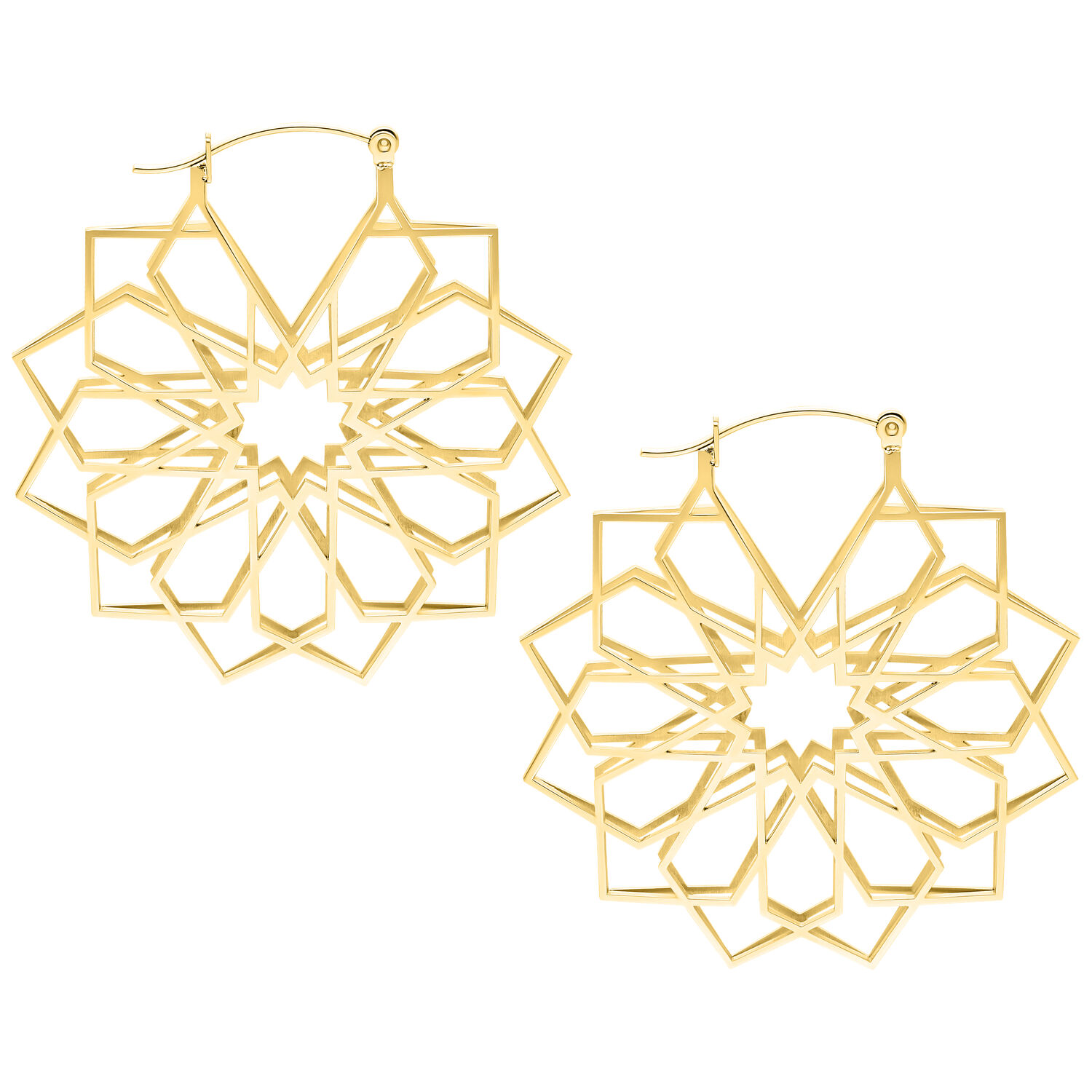 Kaleidoscope Hoops en or - Bijoux d'oreille Hoops Kaleidoscope dorés en acier chirurgical sur fond blanc