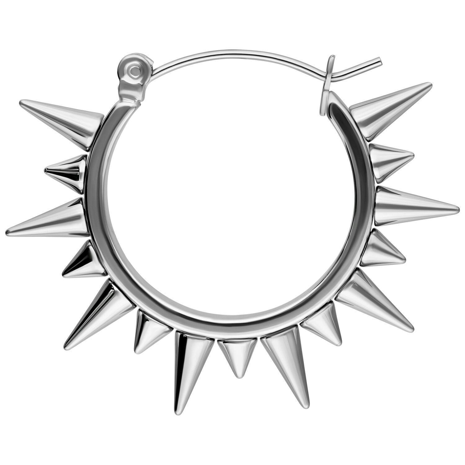 Boucle d'oreille argentée avec des pointes sur fond blanc