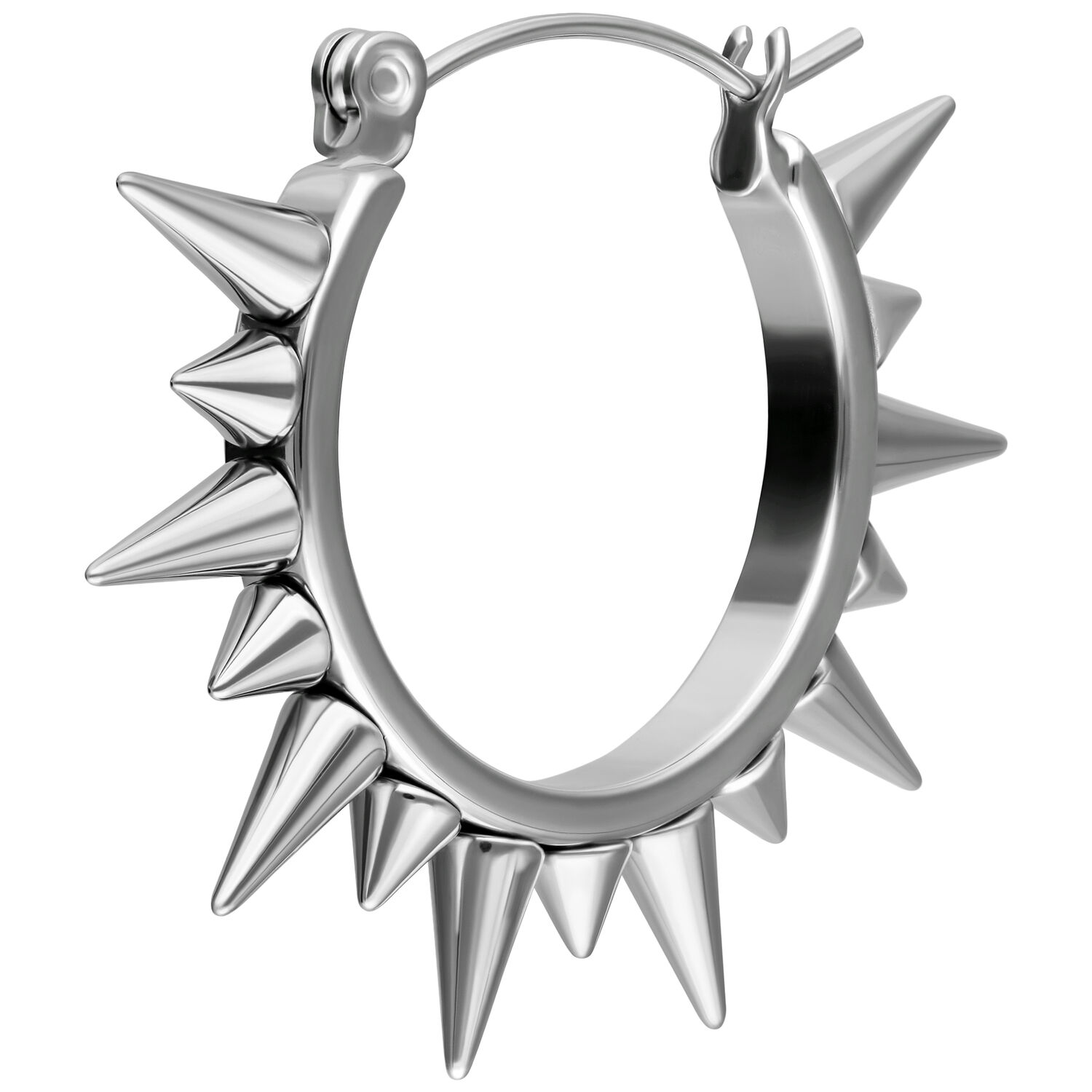 Boucle d'oreille argentée avec pointes sur fond blanc