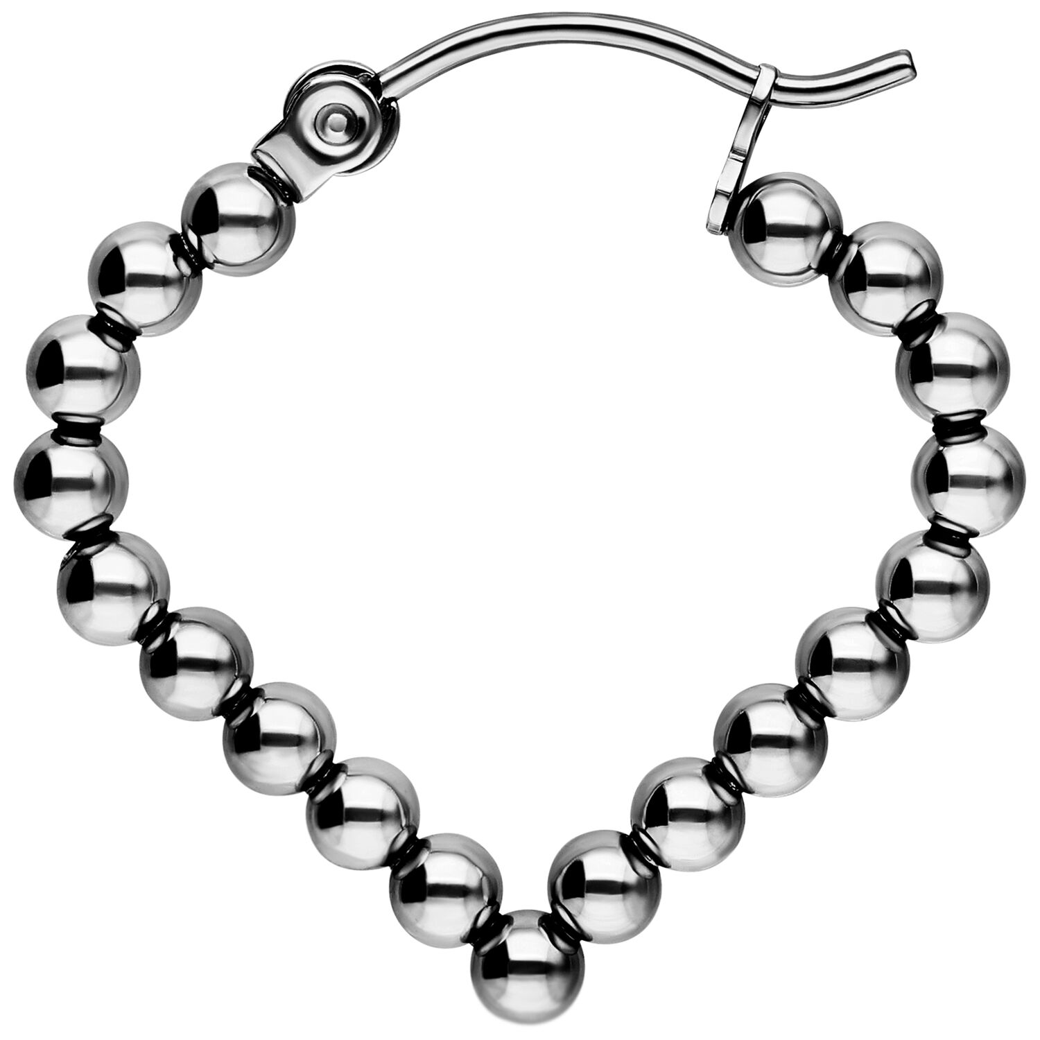 Boucles d'oreilles Bubble Polygon en noir et argent Boucles d'oreilles Bubble noires et argentées en acier chirurgical sur fond blanc