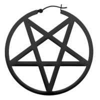 Boucles d'oreilles pentagramme noires en acier chirurgical sur fond blanc