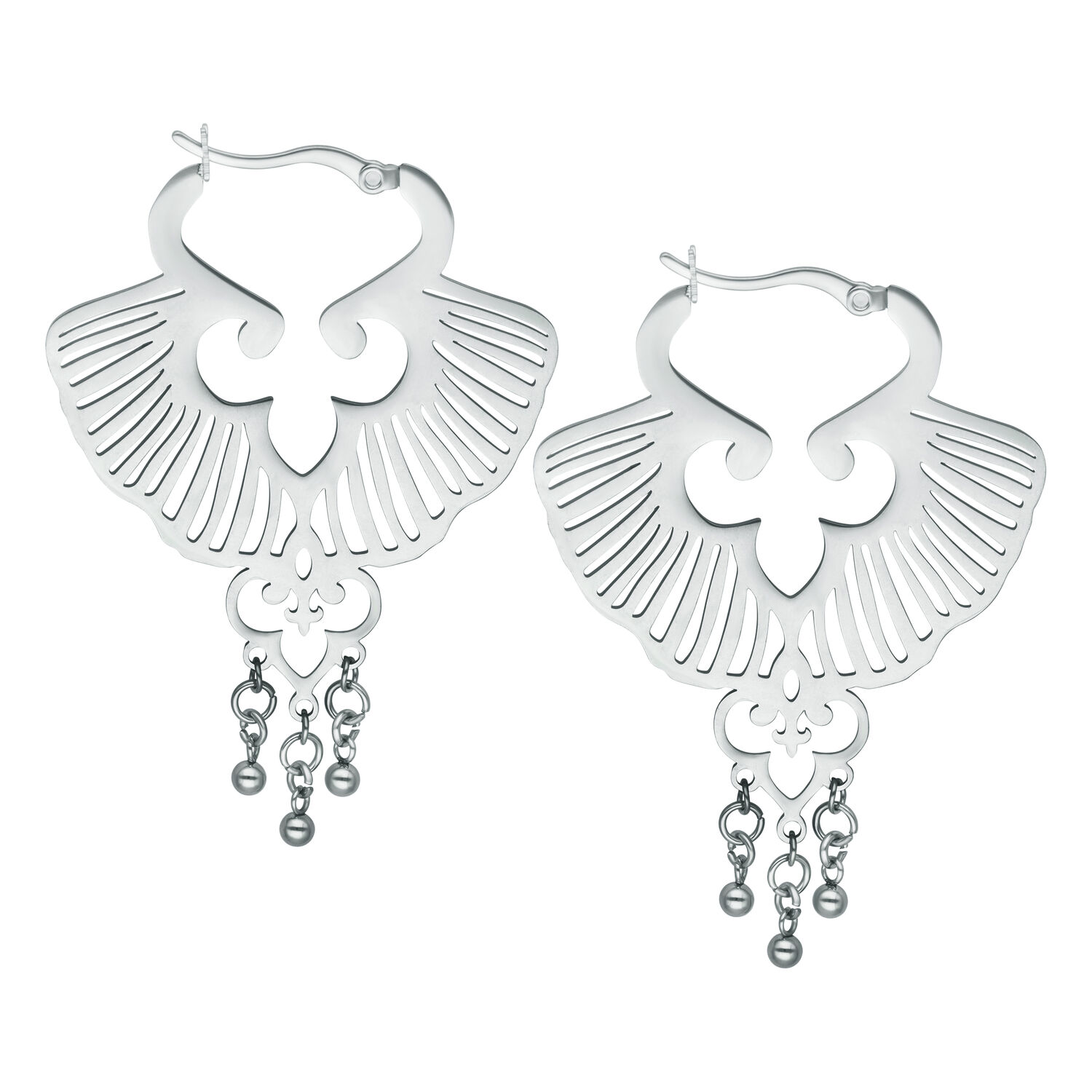 Boucles d'oreilles pendantes ginkgo en acier chirurgical argenté Boucles d'oreilles feuille de ginkgo argentées avec fermoir à clip sur fond blanc