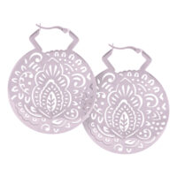 Boucles d'oreilles Mehndi Hoops en noir et argent Boucles d'oreilles Mehndi Hoops noires et argentées avec motif délicat sur fond blanc