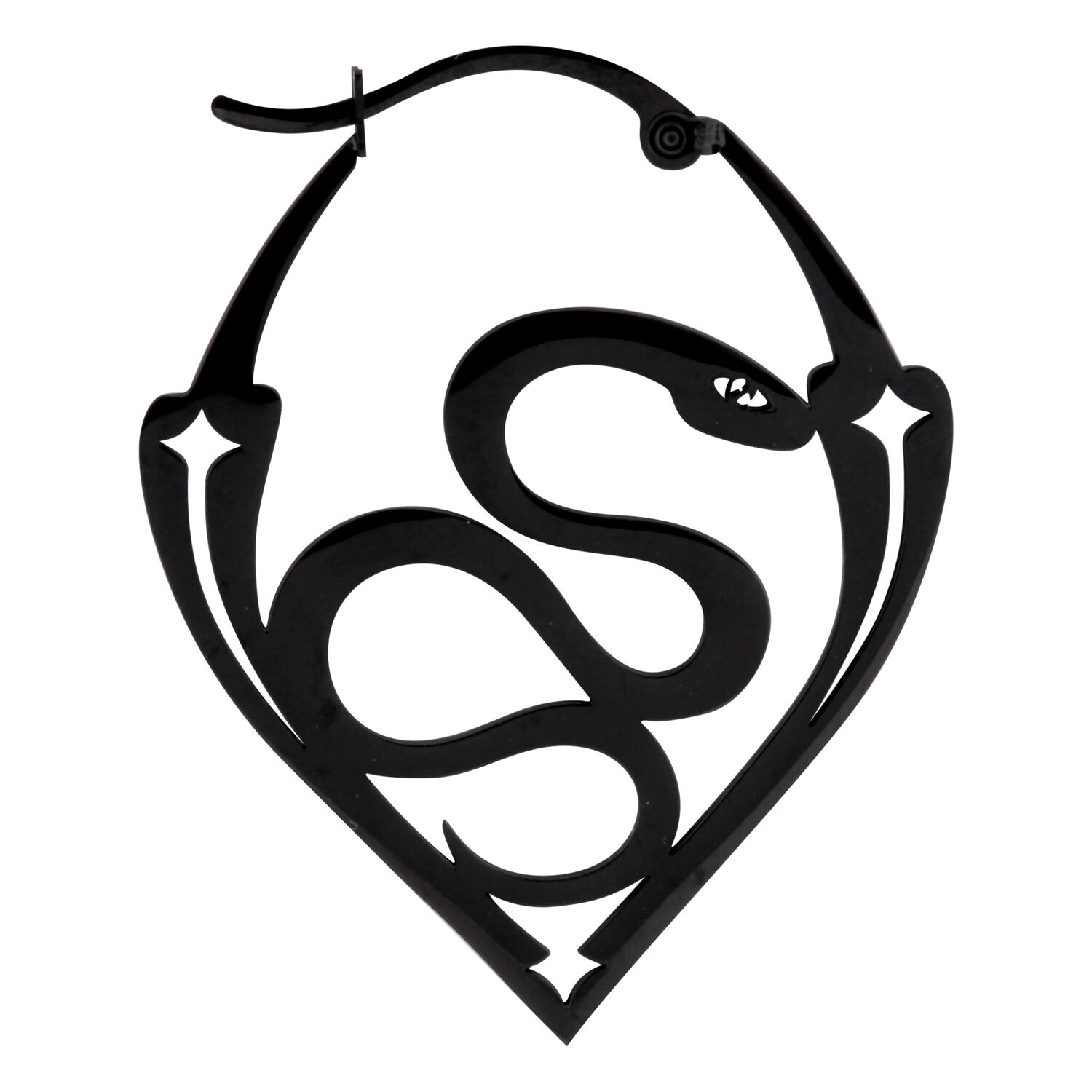 Créoles Serpent Noires en Acier Boucles d'oreilles noires et brillantes en forme de serpent sur fond blanc