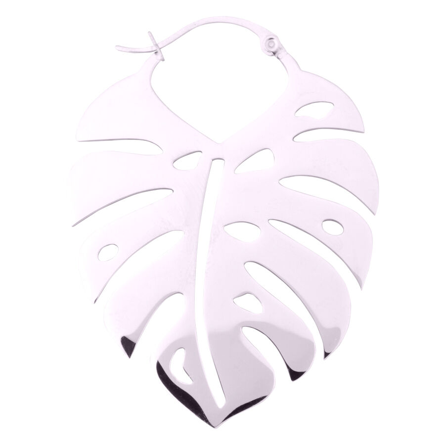 Boucles d'oreilles Monstera Leaf en argent Boucle d'oreille Monstera Leaf argentée sur fond blanc