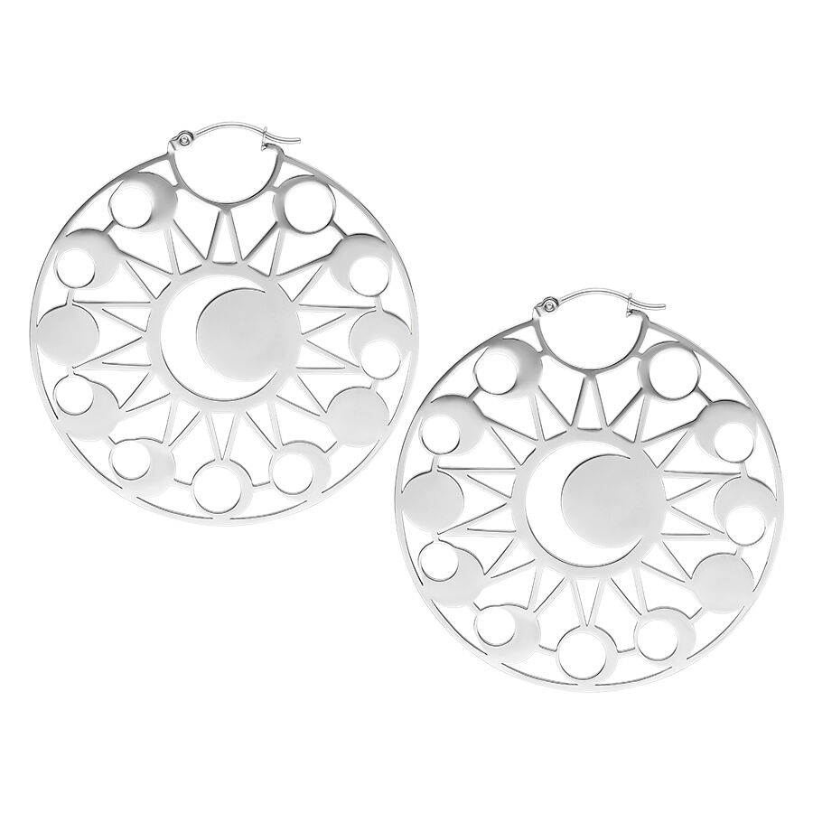 Boucles d'oreilles Moon Eclipse en argent Boucles d'oreilles argentées au design phases de la lune sur fond blanc