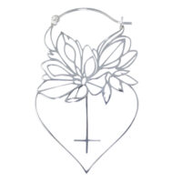 Boucles d'oreilles Dahlia en acier argenté Boucles d'oreilles en forme de fleur en acier chirurgical argenté sur fond blanc