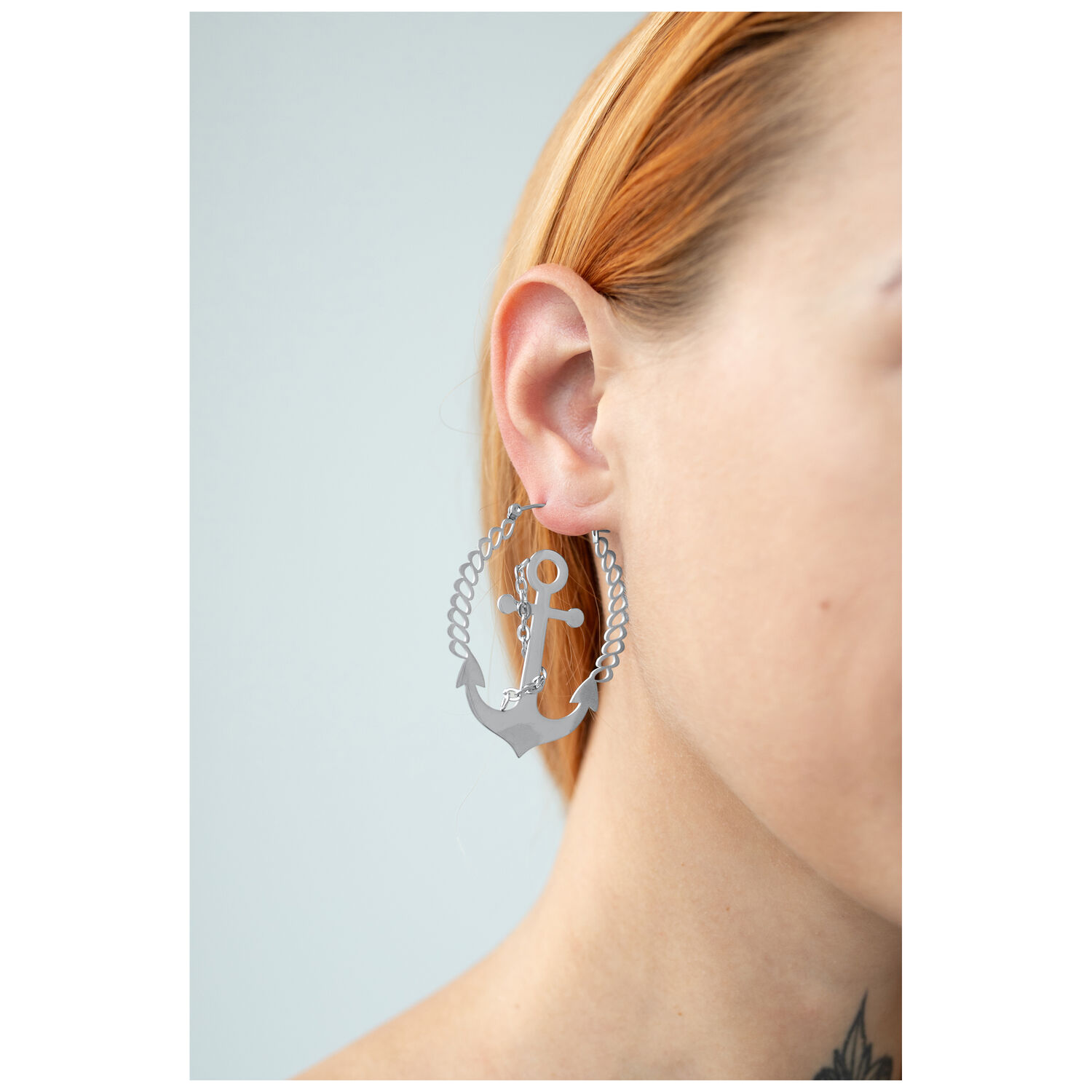 Boucles d'oreilles ancre en argent à l'oreille Boucles d'oreilles ancre en argent en acier chirurgical 316L à une oreille, fermoir à charnière, poli brillant