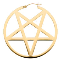 Boucles d'oreilles pentagramme dorées en acier inoxydable sur fond blanc
