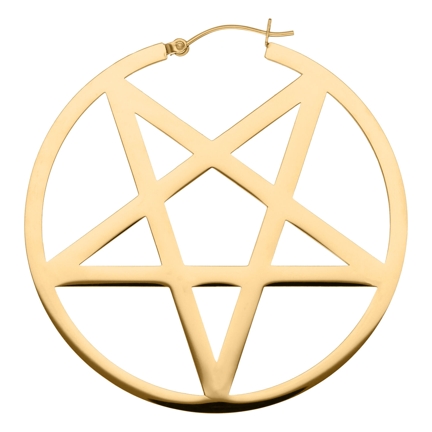 Boucles d'oreilles pentagramme dorées en acier inoxydable sur fond blanc