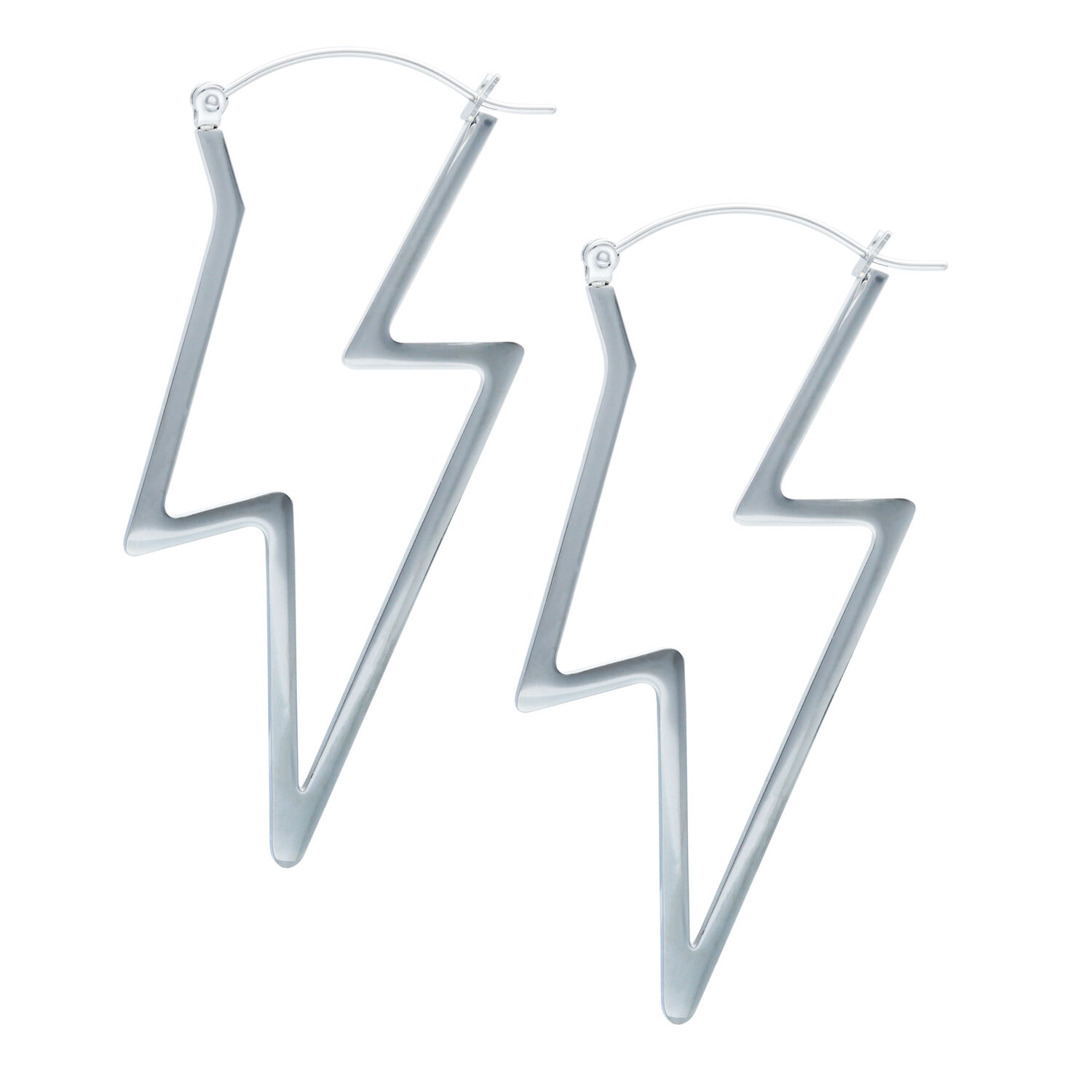 Boucles d'oreilles éclair en acier chirurgical argenté Deux boucles d'oreilles éclair en acier chirurgical argenté sur fond blanc