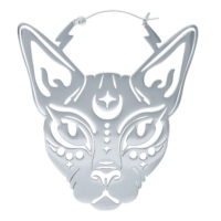 Sphynx Hoops en argent avec motif de chat Boucles d'oreilles Sphynx en argent avec motif de chat sur fond blanc