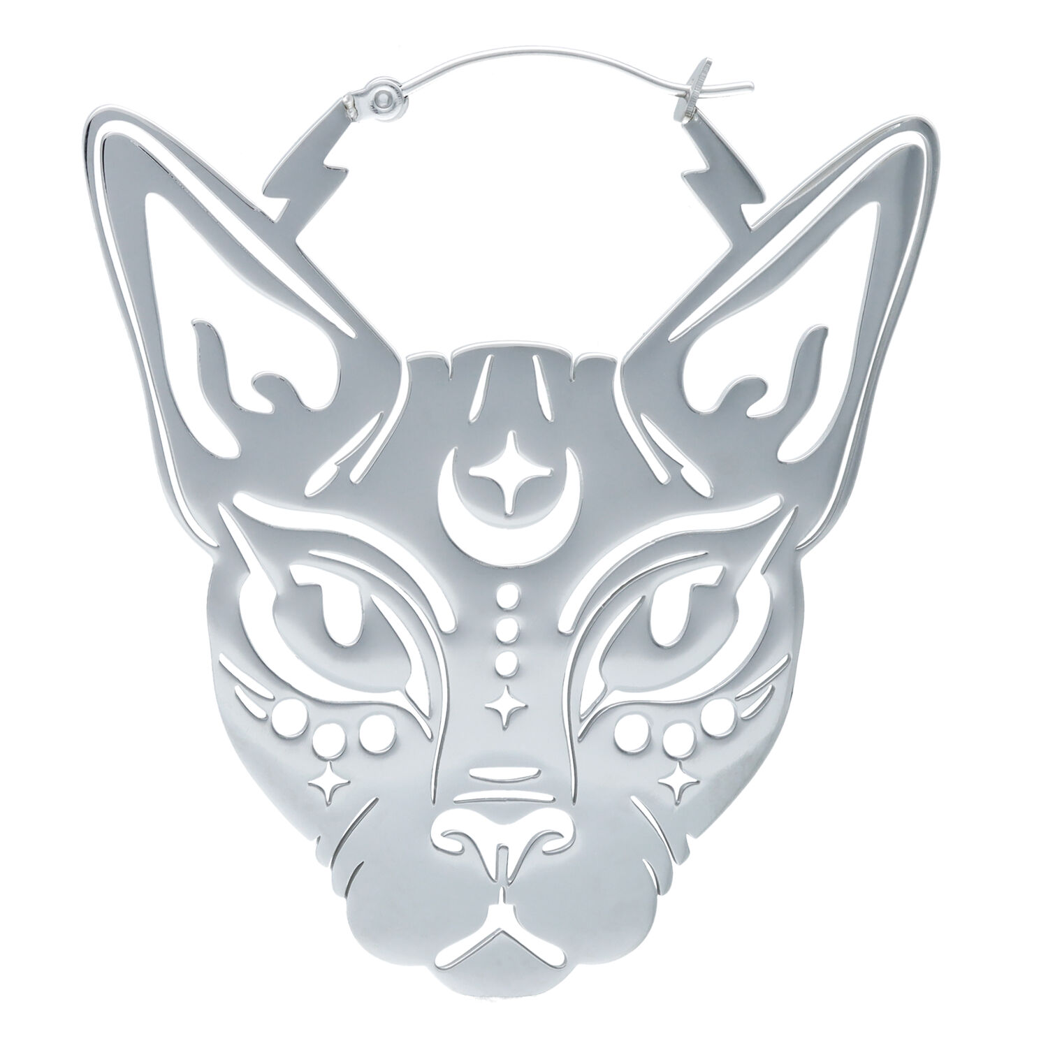 Sphynx Hoops en argent avec motif de chat Boucles d'oreilles Sphynx en argent avec motif de chat sur fond blanc