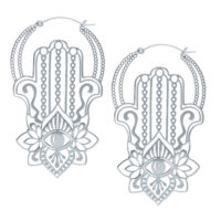 Boucles d'oreilles Khamsa en acier chirurgical Boucles d'oreilles Khamsa argentées en acier chirurgical avec design délicat