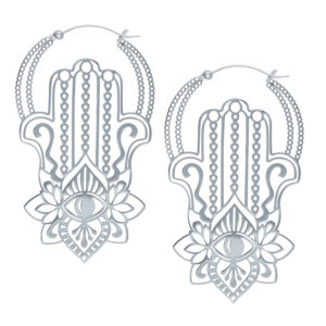 Boucles d'oreilles Khamsa argentées en acier chirurgical avec design délicat