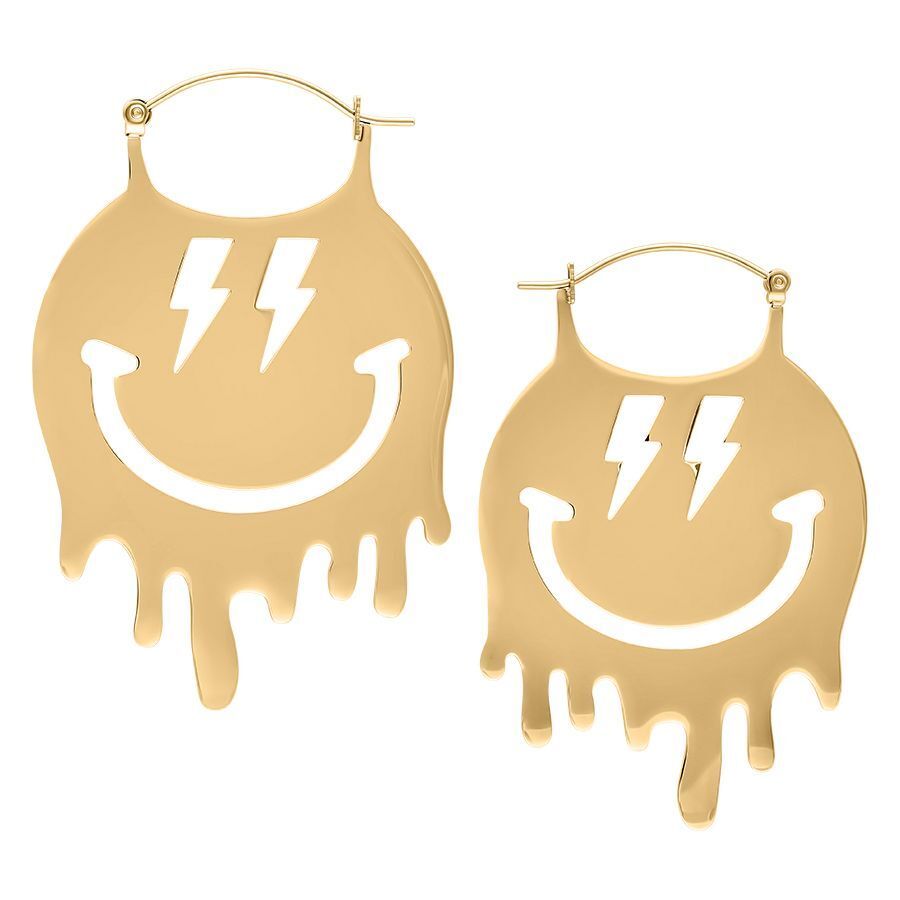 Smiley Big Hoops Boucles d'oreilles dorées Boucles d'oreilles Smiley Big Hoops dorées avec motif éclair sur fond blanc
