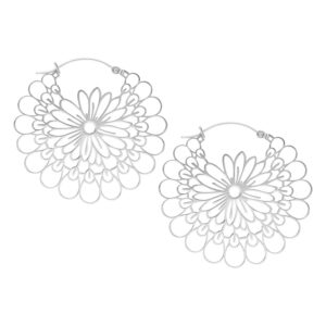 Boucles d'oreilles Daisy Hoops en argent en acier chirurgical sur fond blanc