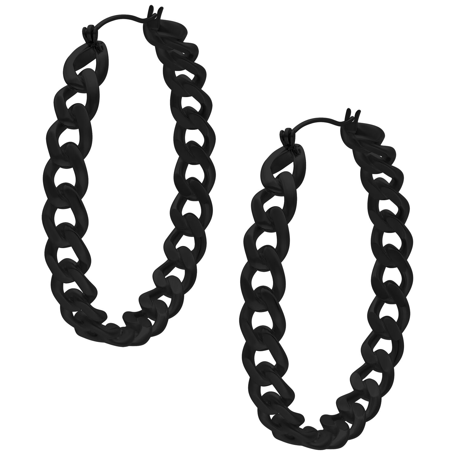 Créoles Curbchain noires en acier chirurgical Deux créoles Curbchain noires en acier chirurgical 316L poli brillant