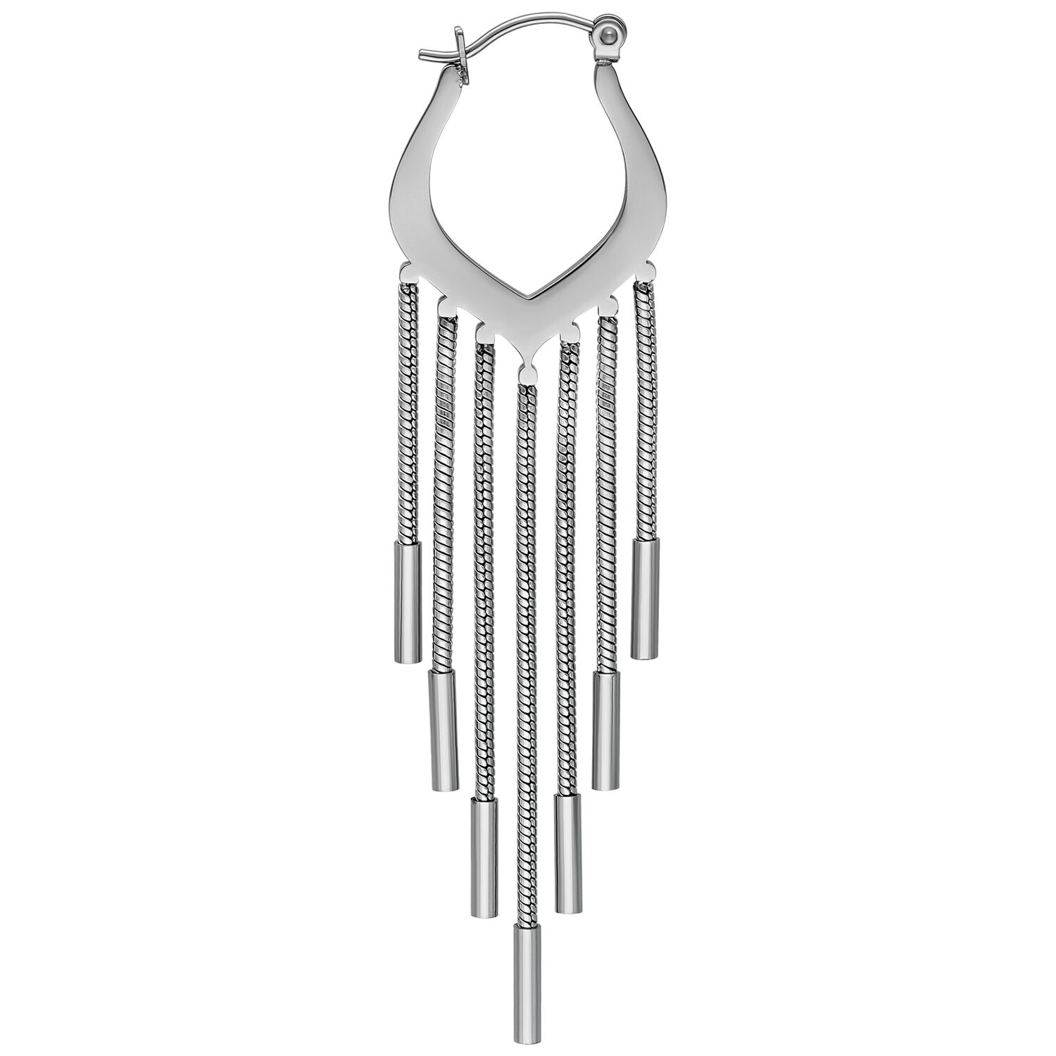 Boucles d'oreilles créoles chaîne serpent argentées Boucles d'oreilles argentées avec design chaîne serpent sur fond blanc