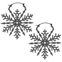 Boucles d'oreilles Snowflake Hoops noires Deux boucles d'oreilles flocons de neige noires sur fond blanc