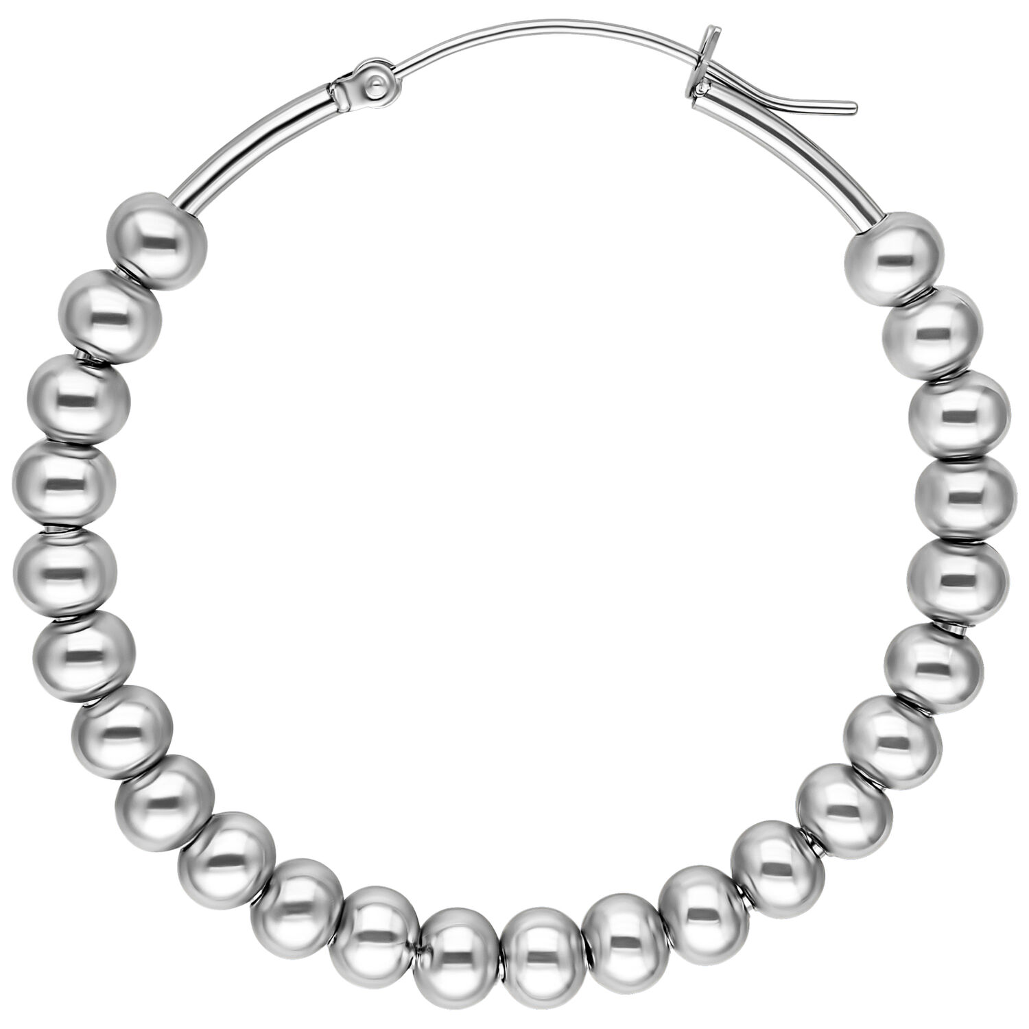 Boucles d'oreilles Bubble Hoops en acier chirurgical argenté Boucles d'oreilles Bubble Hoops en acier chirurgical brillant argenté sur fond blanc
