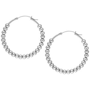 Deux boucles d'oreilles Bubble Hoops argentées en acier chirurgical sur fond blanc