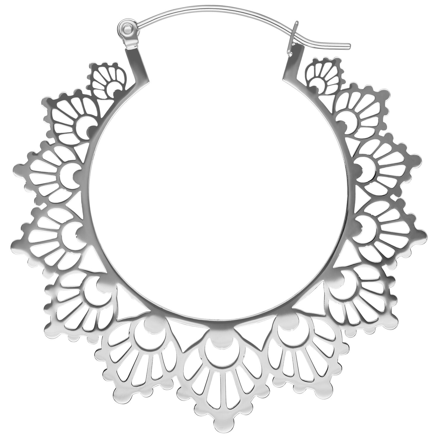Sunflower créoles en acier inoxydable argenté Créole argentée avec motif de tournesol sur fond blanc