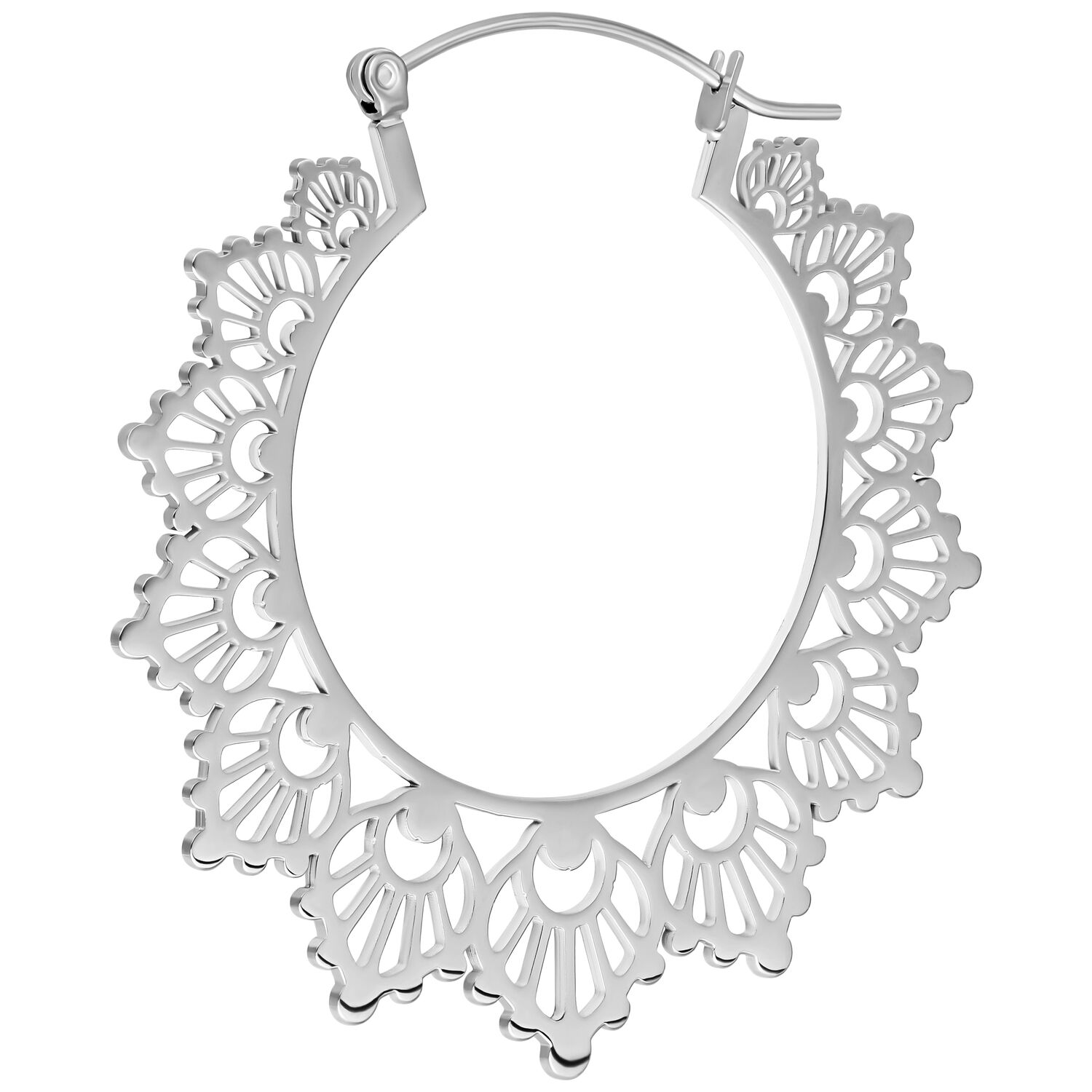 Boucles d'oreilles Sunflower Hoops en argent, brillant Boucles d'oreilles en argent en forme de tournesol sur fond blanc