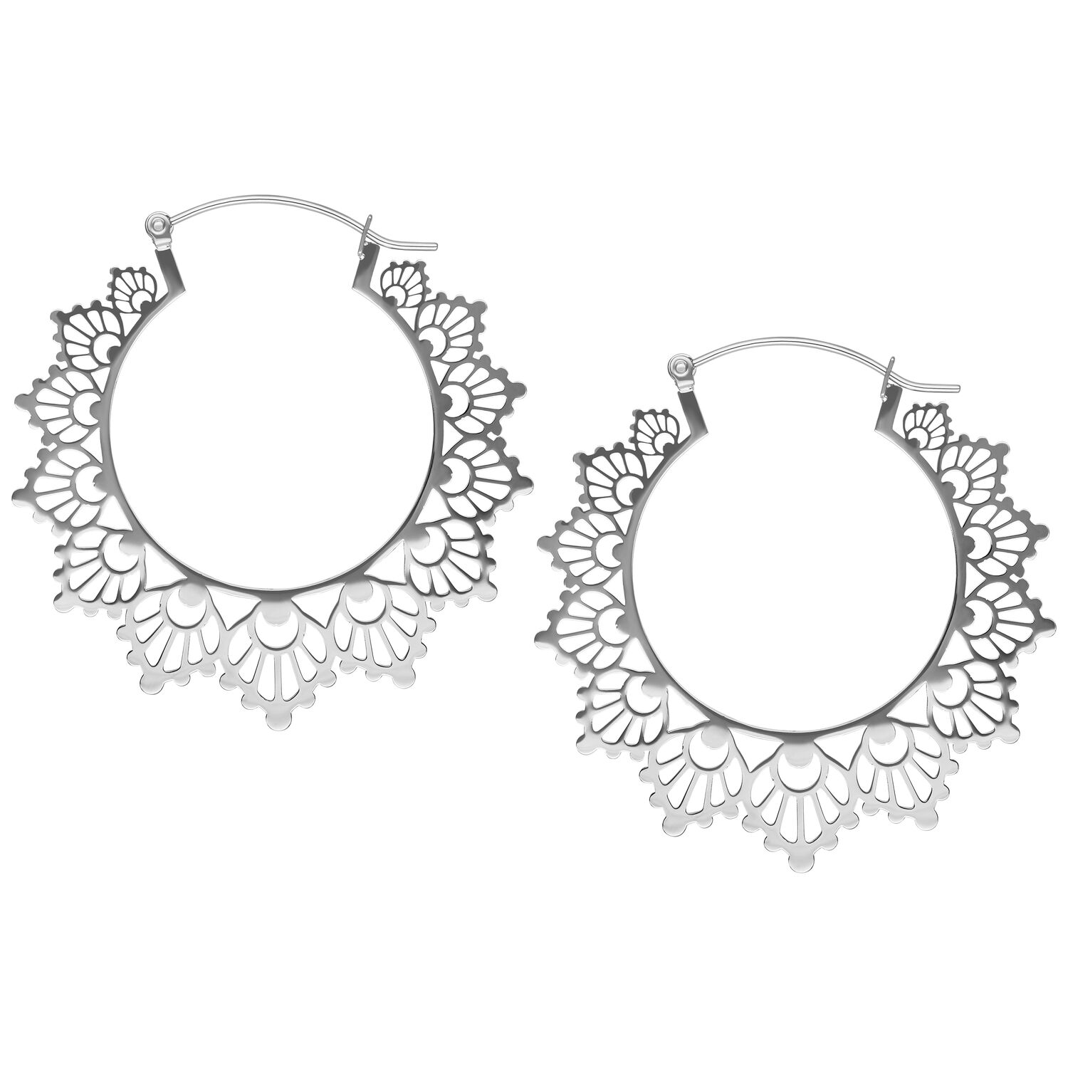 Boucles d'oreilles tournesol en acier chirurgical Paire de boucles d'oreilles tournesol en acier chirurgical argenté sur fond blanc