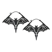 Boucles d'oreilles chauve-souris noires en acier chirurgical Deux boucles d'oreilles chauve-souris noires en acier chirurgical sur fond blanc