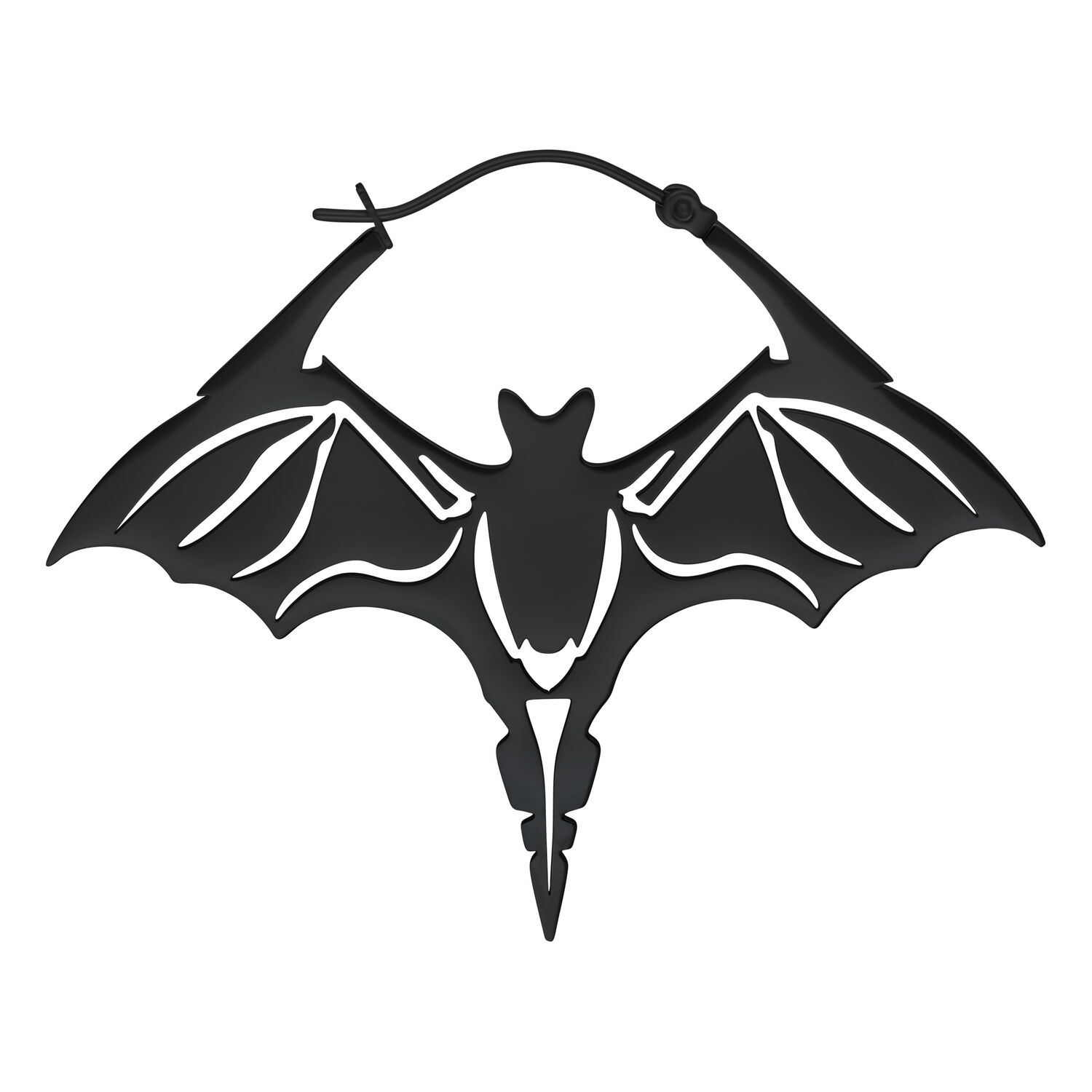 Créoles Chauve-souris Noires en Acier Chirurgical Créoles chauve-souris noires, hautement polies, en acier chirurgical sur fond blanc