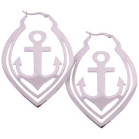 Boucles d'oreilles ancre en acier chirurgical, haute brillance Deux boucles d'oreilles ancre brillantes en acier chirurgical sur fond blanc