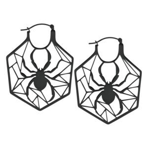 Deux créoles noires au design toile d'araignée sur fond blanc