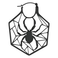Spiderweb Hoops en noir en acier inoxydable Boucles d'oreilles en acier inoxydable noir au design de toile d'araignée sur fond blanc