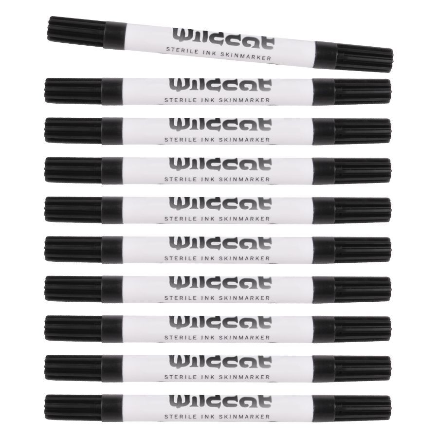 Marqueur de peau stérile pour piercing de Wildcat Marqueur noir avec corps blanc, logo Wildcat, sur fond blanc