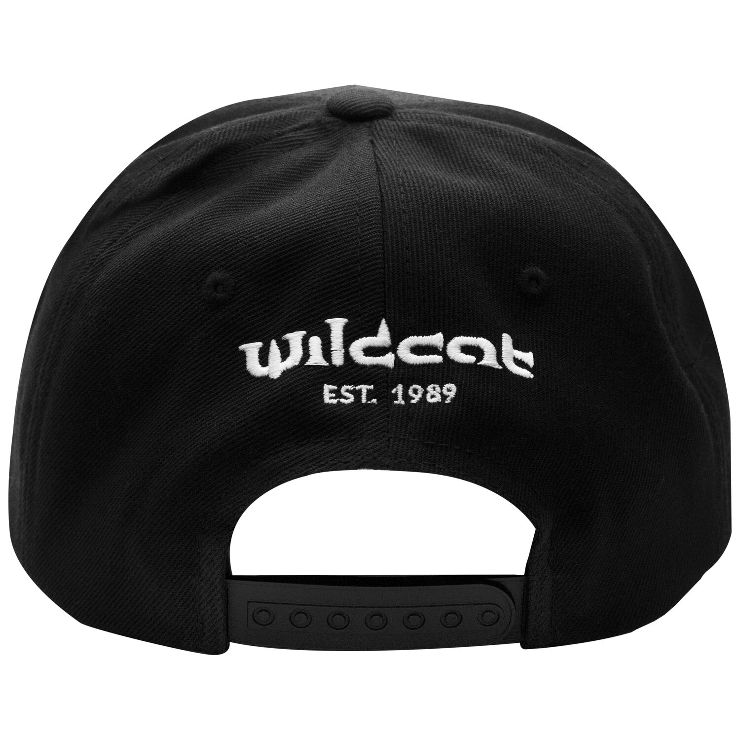 Wildcat Snapback Cap en noir Wildcat Snapback Cap noire avec logo blanc et fermeture réglable sur fond blanc