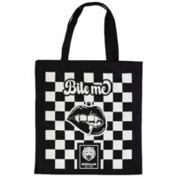 Sac en coton noir Wildcat avec imprimé Sac en coton noir avec motif damier blanc et inscription 'Bite Me'